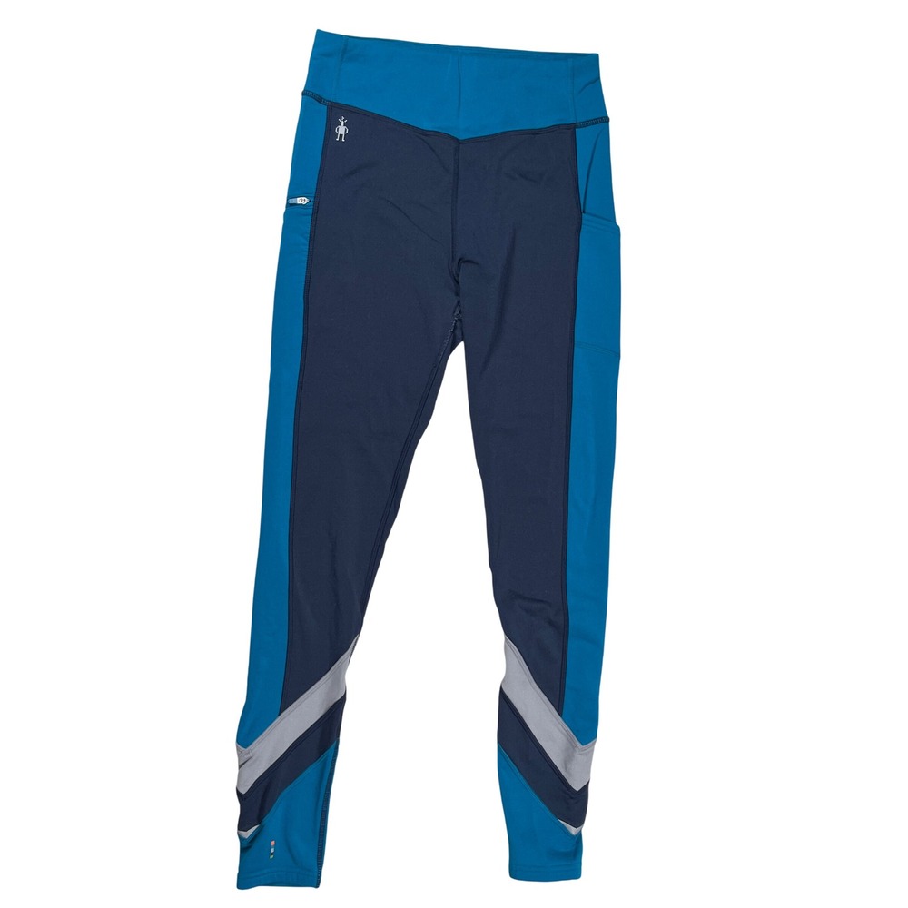 Smartwool Intraknit Merino Sport Leggings Women Small Blue Colorblock Pockets
